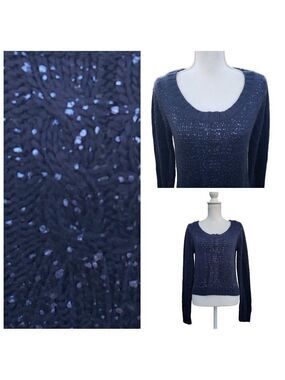 Vintage Y2K Women's Mudd Crew Neck Sweater XL Navy Silver